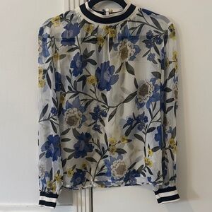 French Connection Floral Sheer Blouse - Blue and Yellow